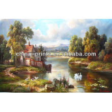 Natural Village Scenery Oil Painting By Handmade